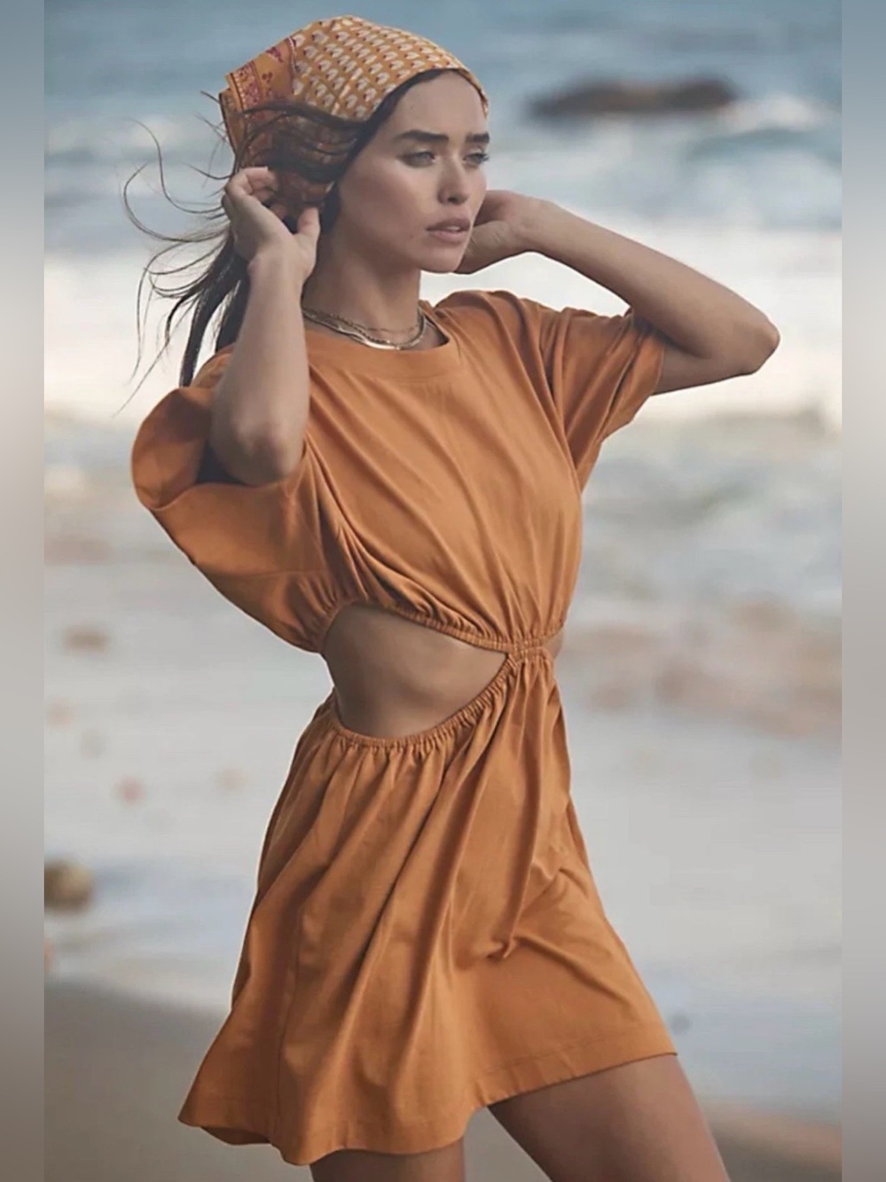 Free People Beach Dandelion Cutout Mini Dress Size M Inca Gold (mustard) Boho